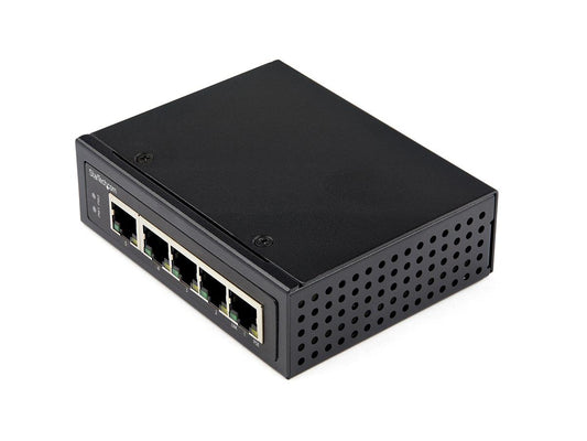 This industrial-grade 5-port Gigabit PoE+ switch by StarTech delivers up to 30W PSE power per port, supporting IEEE 802.3af/at standards for high-performance Power over Ethernet. Designed for extreme environments, it offers an IP-30 rating, robust aluminum housing, and redundant power inputs for uninterrupted operation in mission-critical deployments. The switch supports temperatures from -40°C to 75°C, making it ideal for industrial, factory floor, and outdoor cabinet use.