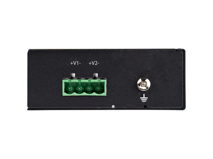 This industrial-grade 5-port Gigabit PoE+ switch by StarTech delivers up to 30W PSE power per port, supporting IEEE 802.3af/at standards for high-performance Power over Ethernet. Designed for extreme environments, it offers an IP-30 rating, robust aluminum housing, and redundant power inputs for uninterrupted operation in mission-critical deployments. The switch supports temperatures from -40°C to 75°C, making it ideal for industrial, factory floor, and outdoor cabinet use.