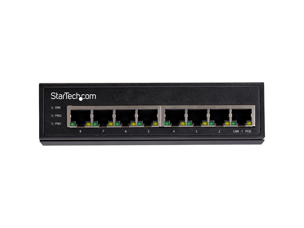 This Industrial 8-Port Gigabit PoE+ Switch by StarTech delivers high-performance Ethernet switching with 30W PSE power per port. Ideal for powering PoE-enabled devices in demanding environments, it supports IEEE 802.3af/at standards, features DIN/wall mounting options, and operates in wide temperature ranges. Engineered for industrial strength, it ensures secure, reliable networking with a rugged IP-30 rated chassis and redundant power inputs.