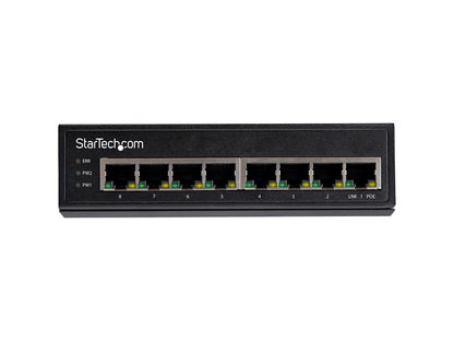 This Industrial 8-Port Gigabit PoE+ Switch by StarTech delivers high-performance Ethernet switching with 30W PSE power per port. Ideal for powering PoE-enabled devices in demanding environments, it supports IEEE 802.3af/at standards, features DIN/wall mounting options, and operates in wide temperature ranges. Engineered for industrial strength, it ensures secure, reliable networking with a rugged IP-30 rated chassis and redundant power inputs.