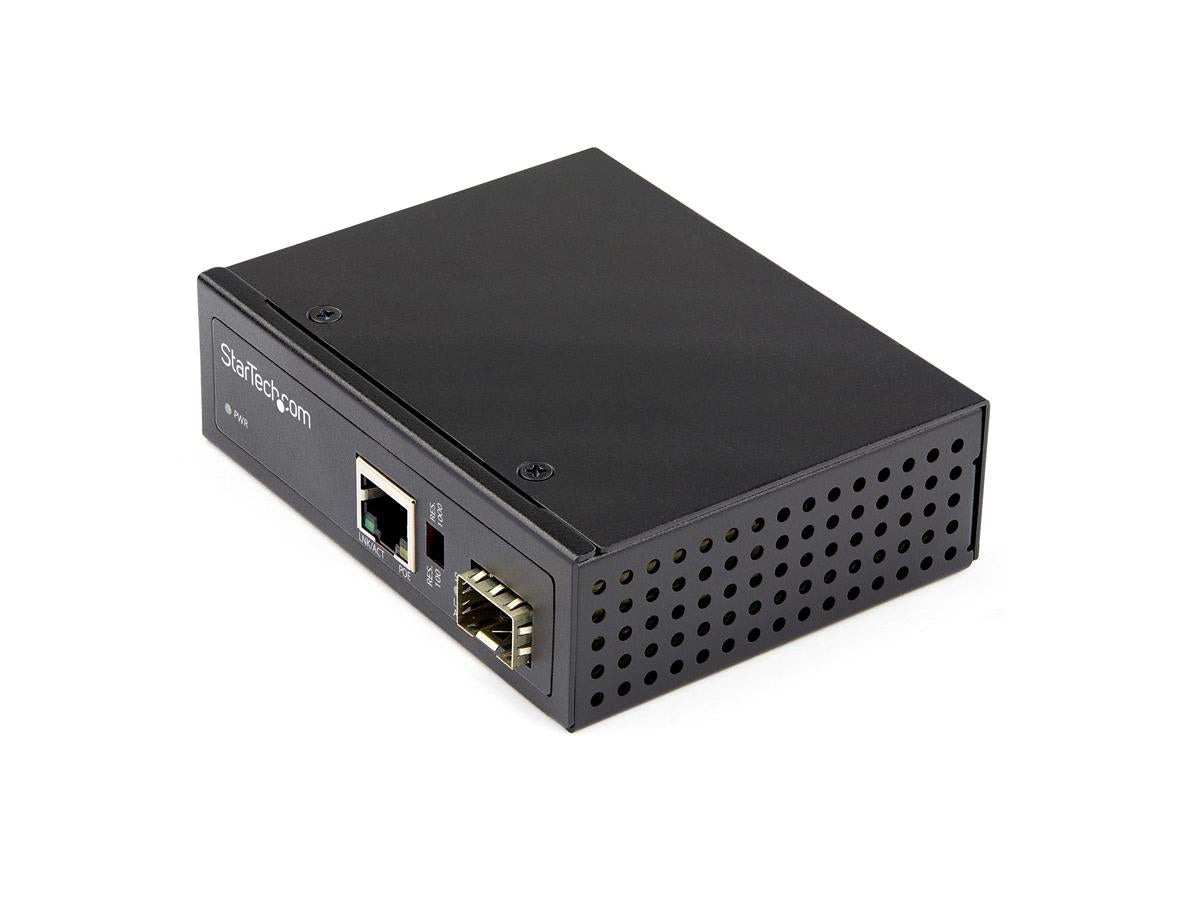 Fiber to Ethernet media converter extends networks and supplies up to 60W power with IEEE 802.3af/at compliance. Designed for industrial applications, it provides 1 Gbps speed, SFP flexibility, and rugged IP-30 aluminum housing for durability in harsh environments.