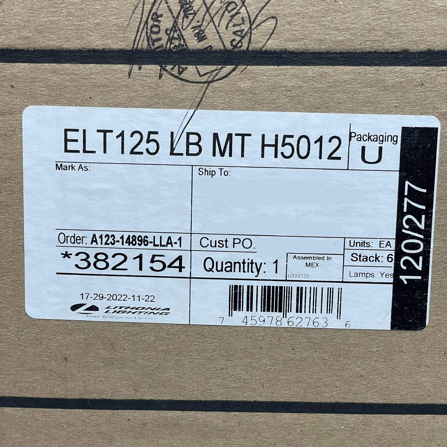 LITHONIA Titan Series Die-formed Steel Emergency Lighting Unit ELT125LB MT H5012 (New)