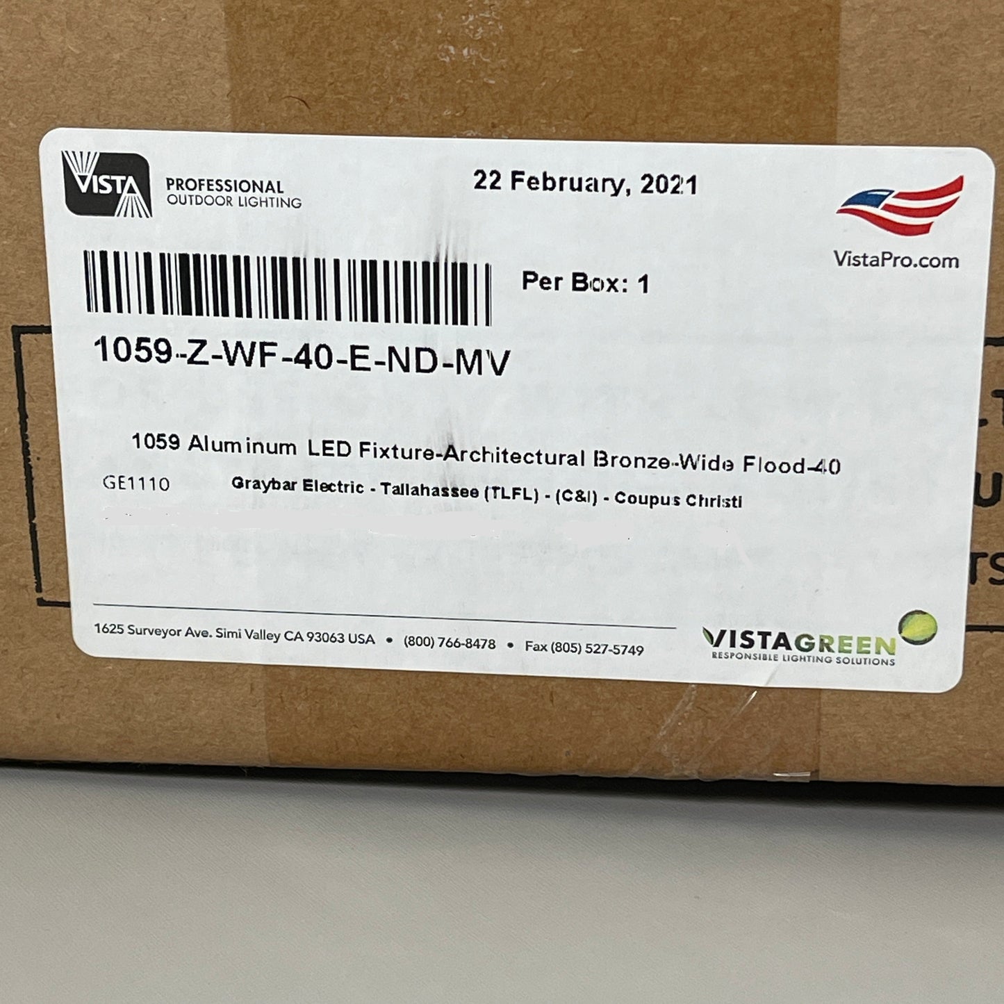 VISTA Professional Outdoor Lighting 1059 Wide Flood 4000K Multi-Volt 3500 Lumens (New)