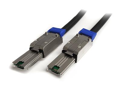 Designed for high-performance data transfer, the StarTech 1m Mini-SAS SFF-8088 Cable offers a reliable external connection between SAS controllers and storage devices. This durable cable supports twisted pair signal transmission and is built with 28 AWG wiring for efficient and consistent communication over short distances. Suitable for enterprise data storage setups, this 1-meter SAS cable ensures secure connections in rack-mounted environments and meets TAA compliance standards.