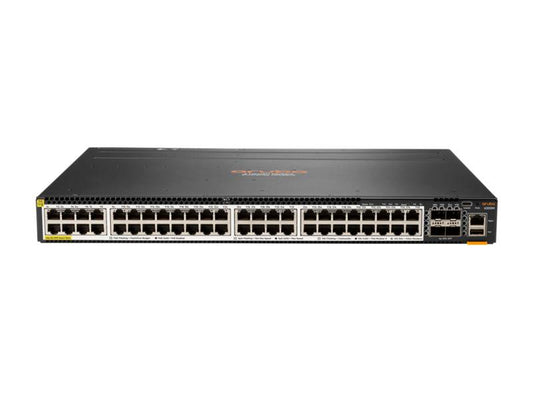 The HP Aruba 6300M JL659A is a powerful Layer 3 switch featuring 48 SmartRate Class 6 PoE ports and four multi-speed SFP ports, engineered for high-performance enterprise networking. With support for advanced routing protocols and robust PoE capabilities, it suits dense edge deployments and dynamic campus core operations. Designed for speed, scale, and security, it includes a quad-core ARM Cortex A72 processor, 8 GB DDR4 RAM, and offers up to 2880W PoE with dual power supplies.