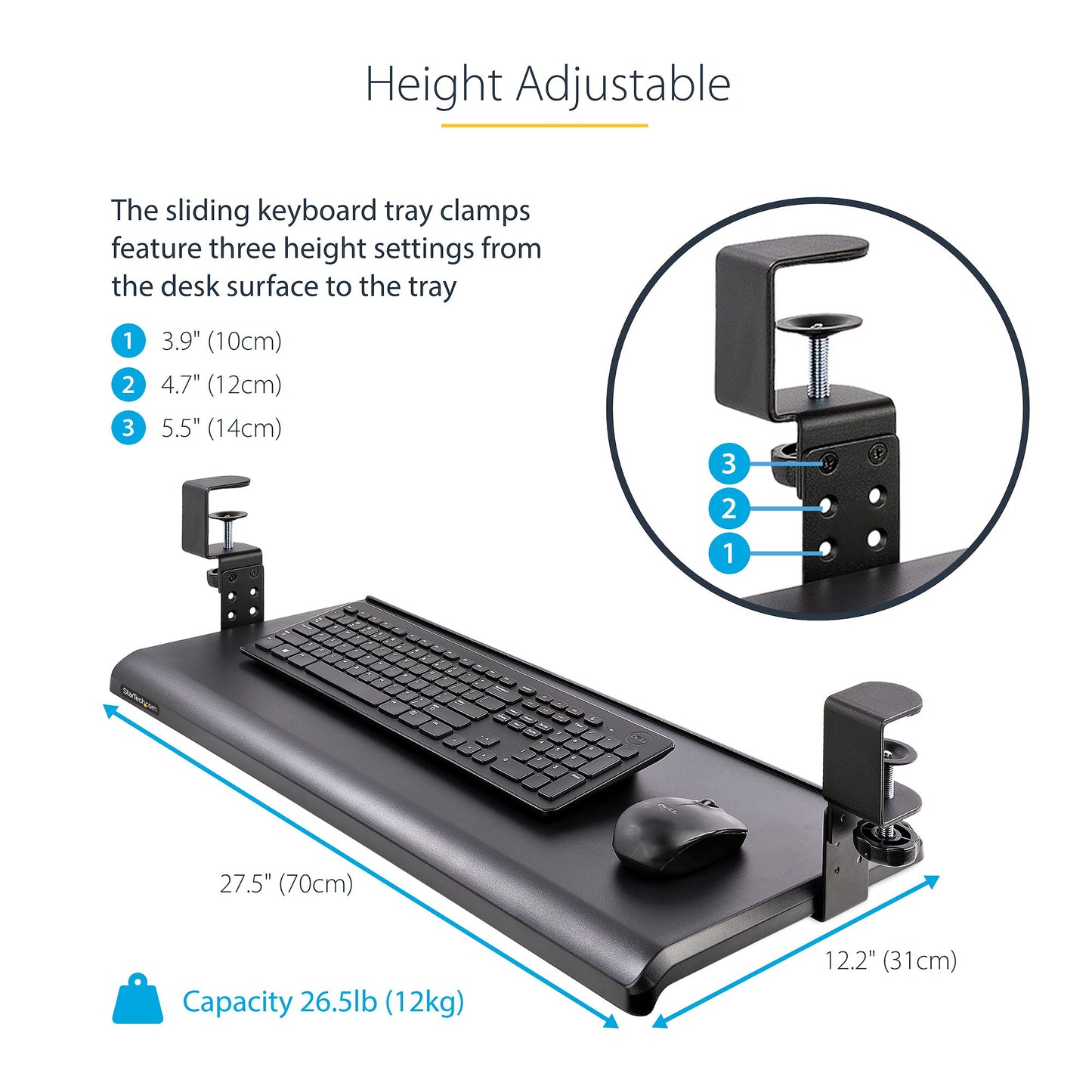 Plateau coulissant pour clavier sous le bureau StarTech, capacité de 12 kg