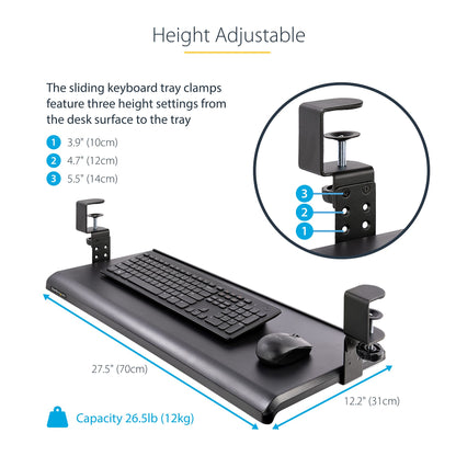 Plateau coulissant pour clavier sous le bureau StarTech, capacité de 12 kg