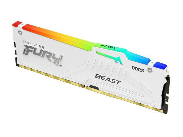 The Kingston Fury Beast 16GB DDR5 memory module delivers high-speed performance at 5200MT/s with a sleek white heatspreader and RGB lighting. Ideal for gamers and PC enthusiasts, this DIMM offers cutting-edge DDR5 technology with XMP support for enhanced overclocking capabilities.