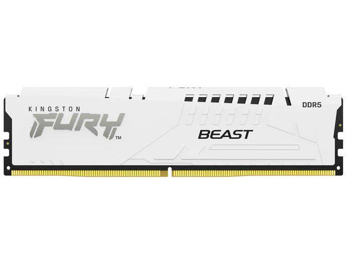 The Kingston FURY Beast 16GB DDR5 5600MT/s CL36 DIMM module delivers high-speed performance with a touch of style, ideal for gaming and advanced computing builds. Featuring EXPO support and a sleek white design, this memory upgrade offers both form and function for demanding users. Engineered for speed and designed for compatibility, it meets TAA compliance and is manufactured in Taiwan.