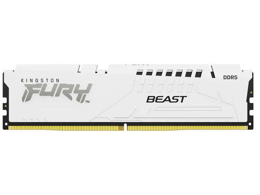 The Kingston FURY Beast 32GB DDR5 memory module delivers ultra-fast speeds of 5600MT/s with a low latency of CL36, engineered for superior system performance. Designed in a sleek white form factor, this DIMM is compatible with EXPO profiles and complies with TAA standards, making it ideal for high-demand computing environments.