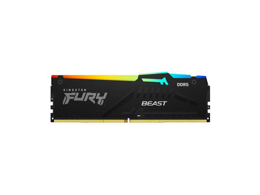 The Kingston 8GB FURY Beast RGB DDR5 module delivers high-speed 5600MT/s performance in a desktop DIMM format, designed for users seeking enthusiast-grade computing responsiveness. With its RGB styling and TAA-compliant design, it is a trusted option for visually appealing and government-compliant builds.