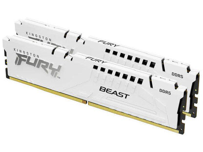 The Kingston Fury Beast White EXPO 64GB DDR5 kit features two high-performance DIMM modules rated at 6000MT/s and CL36 latency, optimized for next-generation computing tasks. Designed in a sleek white form and compliant with TAA standards, this memory kit ensures both performance and reliability for modern systems.