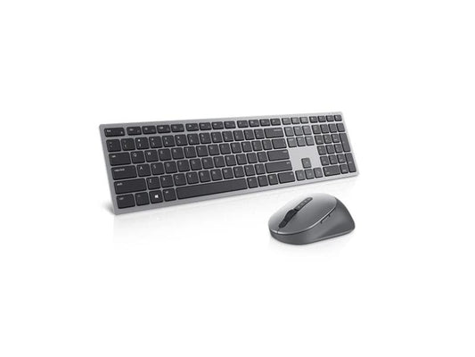 The Dell Premier Multi-Device Wireless Keyboard and Mouse KM7321W in Titan Gray is a versatile input solution offering seamless multi-device connectivity via Bluetooth 5.0 and 2.4GHz RF wireless. This full-size keyboard and contoured mouse combo features programmable keys and buttons, optical tracking, and universal compatibility with major platforms including Windows, MacOS, Chrome OS, and more. Designed for long-term reliability, it comes with a three-year warranty for added peace of mind.