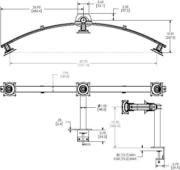 Support de bureau horizontal triple pour écran large CHIEF KTC325B