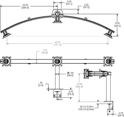 Support de bureau horizontal triple pour écran large CHIEF KTC325B