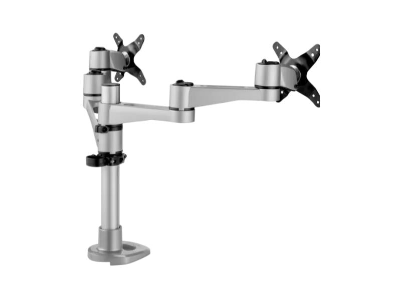 The ViewSonic Dual Monitor Mounting Arm offers comprehensive articulation for dual displays, allowing custom configurations such as landscape-landscape, portrait-portrait, or mixed orientation setups. Engineered for flexibility and durability, it supports monitors up to 24 inches and 22 pounds per arm with VESA compatibility, making it ideal for ergonomic workspaces and productivity-driven users.