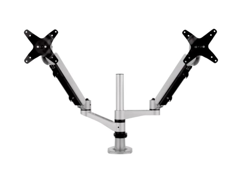 ViewSonic's Spring-loaded Dual Monitor Mounting Arm offers a flexible and ergonomic solution for dual monitor setups. With support for monitors up to 27 inches each, this arm allows vertical lift, tilt, and multiple orientation options such as landscape or portrait. Compatible with VESA 75x75 and 100x100 standards, it enhances productivity and user comfort through a robust, adjustable design.