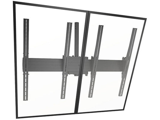 The CHIEF LCM2X1UP is a professional-grade ceiling mount designed for side-by-side portrait display configurations. Built in the USA, this black-finished mount accommodates a universal mounting pattern and provides tool-free adjustments for quick setup and alignment. Ideal for commercial video installations, it also features Centris tilt technology for flexible viewing angles and usability.