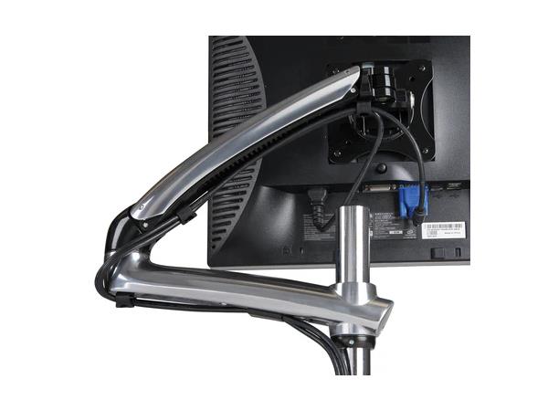 The Peerless LCT620A is a single-monitor arm mount designed for fast, clamp-on installation on desks or counters. Supporting screens from 10 to 30 inches and weights up to 17.8 lb, it offers ergonomic adjustment with a sleek silver design and integrated cable management for a neat, professional appearance.