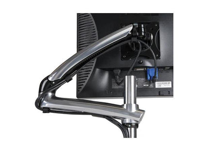 The Peerless LCT620A is a single-monitor arm mount designed for fast, clamp-on installation on desks or counters. Supporting screens from 10 to 30 inches and weights up to 17.8 lb, it offers ergonomic adjustment with a sleek silver design and integrated cable management for a neat, professional appearance.