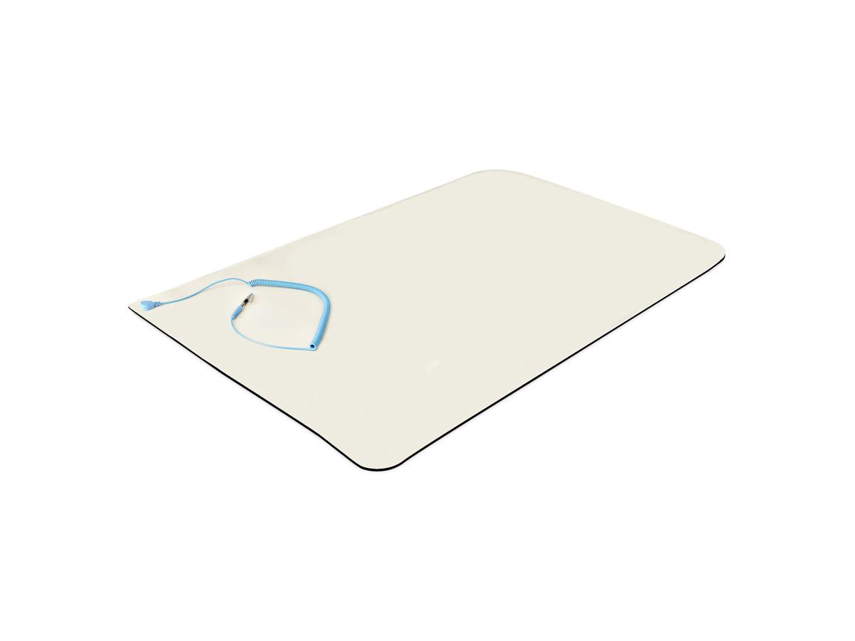 This ESD mat from StarTech helps safeguard sensitive electronic components by dissipating static charges during repair, assembly, or testing. Measuring 23 x 47 inches, the beige anti-static mat is ideal for desks, tables, server rooms, or labs requiring electrostatic discharge (ESD) control. ANSI/ESD S4.1 compliance makes it suitable for professional environments.