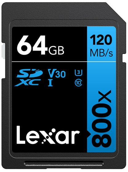 Carte mémoire SDXC Lexar 800x PRO 64 Go, classe 10, UHS-I, U3