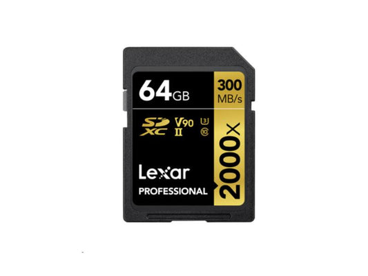 Lexar Professional 2000x SDXC memory card offers 64GB of high-speed storage optimized for professional-grade video and photography. With Class 10, U3, V90 ratings and a UHS-II interface, it ensures fast data transfers and reliable performance. Ideal for 4K content capture and high-speed workflows without a reader.