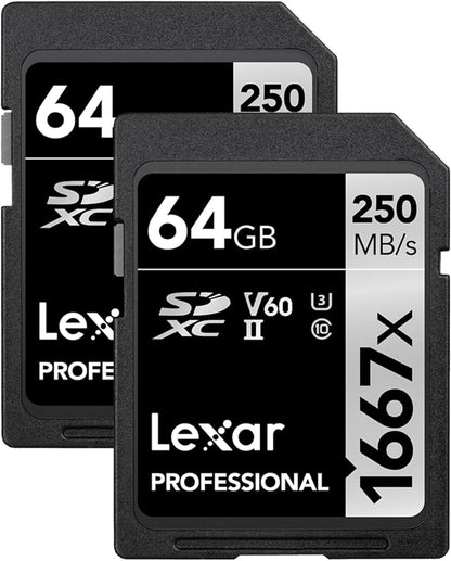 LEXAR PRO 1667x SDXC 64GB UHS-II U3 Memory Card 2-Pack