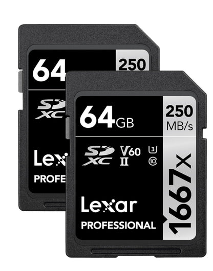 LEXAR PRO 1667x SDXC 64GB UHS-II U3 Memory Card 2-Pack