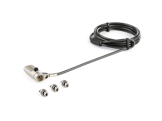 Secure your device with the StarTech Universal Laptop Cable Lock that fits K-Slot, Nano, and Wedge Slot configurations. With a 6.6ft steel cable, resettable combination lock, and anti-theft features, it's ideal for securing laptops, desktops, and monitors. Includes multiple interchangeable heads and is suited for both office and mobile use.