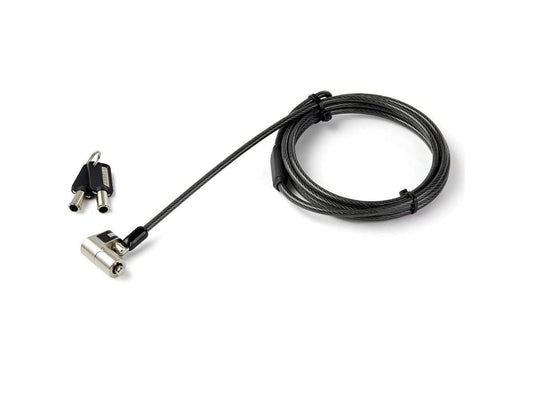Secure your devices with the StarTech 3-in-1 keyed laptop cable lock, featuring interchangeable heads for K-Slot, Nano, and Noble Wedge slots. Designed for desktops, monitors, Chromebooks, and tablets, this tamper-resistant lock includes a vinyl-coated 6.6ft steel cable and a hook and loop strap for easy cable handling. With a durable build and two keys provided, it's the ideal portable security solution for shared or public environments.