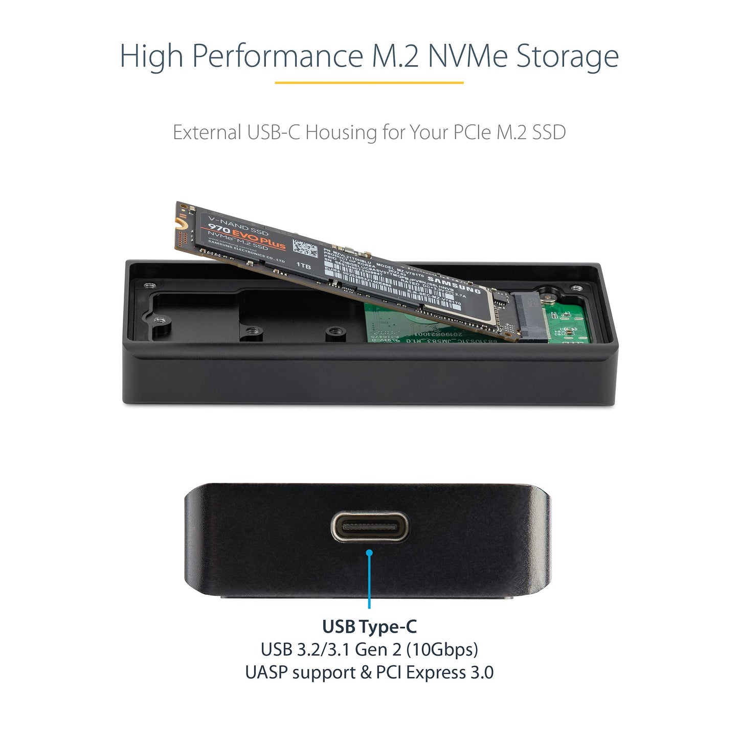 StarTech Rugged USB-C NVMe SSD Enclosure, 10Gbps, IP67, M-Key (M2E1BRU31C)
