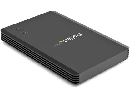 This STARTECH 4 Bay Thunderbolt 3 NVMe enclosure supports up to four 80mm M.2 SSDs (NVMe or AHCI) and features a certified Thunderbolt 3 interface for ultra-fast 40Gbps data transfers. It includes a downstream TB3 port, DisplayPort 4K@60Hz output, and a robust 72W power supply, all housed in a compact, black design. Designed for professionals who require high throughput and performance, it comes with a 2-year warranty and is fully TAA compliant.