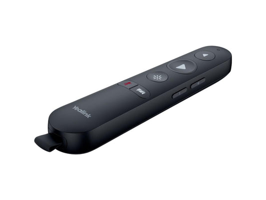 YEALINK MB-REMOTE is a wireless presentation pod designed specifically for the MeetingBoard series. It offers intuitive control functions including microphone mute/unmute, speaker volume adjustment, camera on/off, and a built-in presentation pointer. The product includes a remote, dongle, and batteries, and comes with a 2-year hardware warranty.