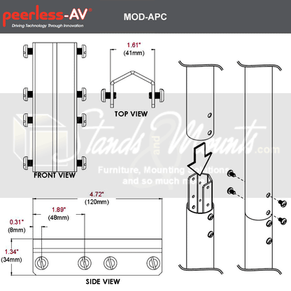 Coupleur de pôle PEERLESS MOD-APC pour supports d'affichage modulaires, noir