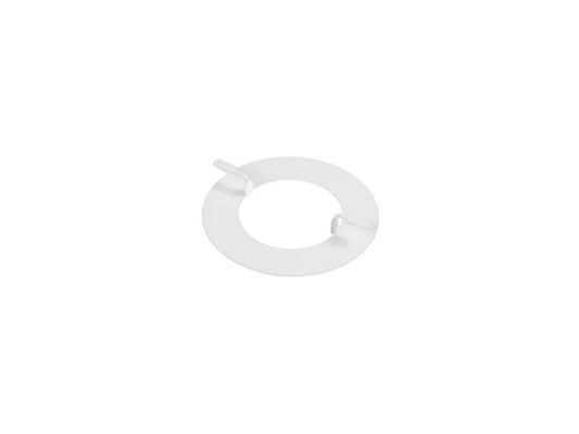 The Peerless MOD-ATD-W Accessory Trim Disc in white is designed to neatly cover the hole around a 2-inch (50mm) pole in a suspended ceiling setup. It creates a clean, professional finish for installations involving modular flat panel or projector mounts. Made in the USA and TAA compliant, it ensures both visual appeal and installation compliance for commercial AV setups.