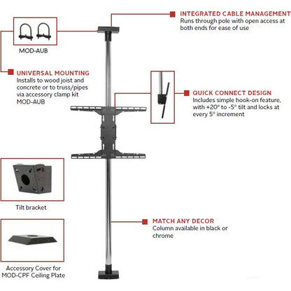 PEERLESS MOD-P100 50mm Extension Pole, 1.0m Chrome