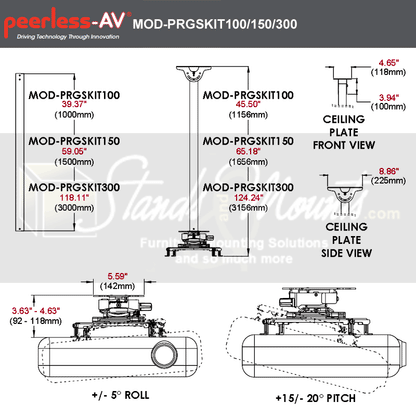 Peerless MOD-PRGSKIT150-B 1.5M Ceiling Projector Mount Kit, Black