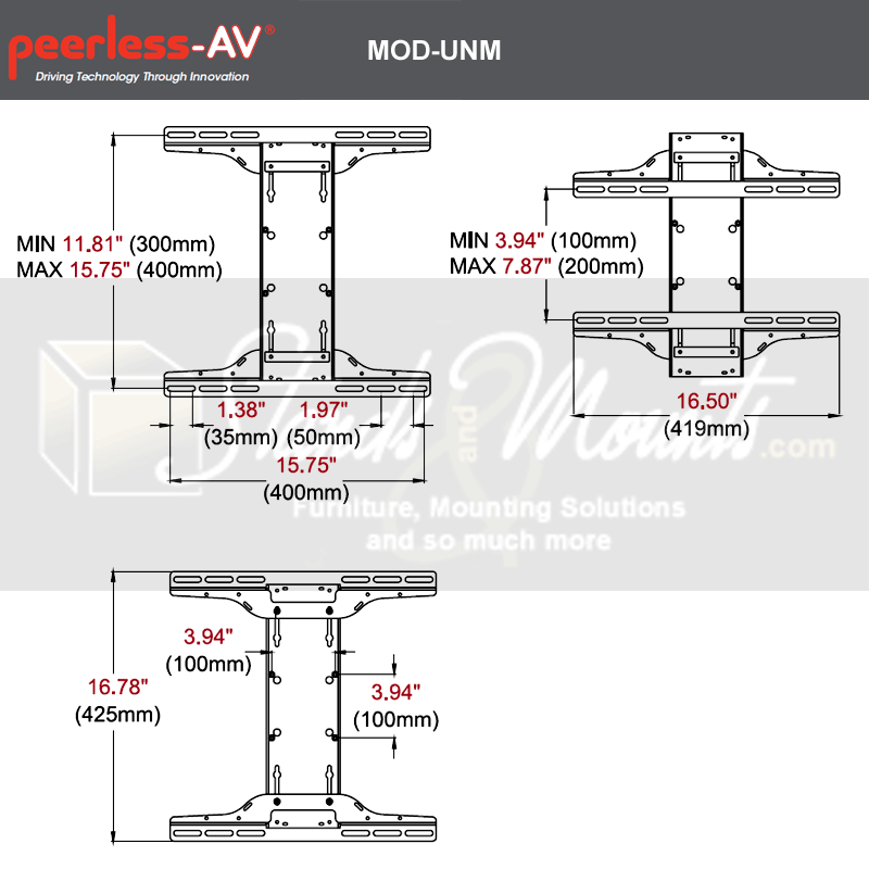 PEERLESS MOD-UNM Medium Universal Screen Adapter, Black