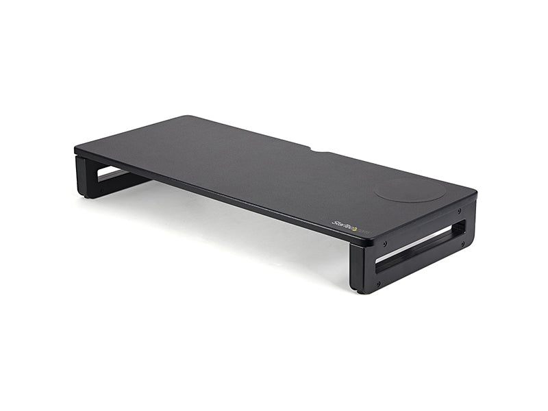 Elevate your workstation ergonomics and reduce desk clutter with the StarTech Monitor Riser Stand featuring an integrated 15W Qi-certified wireless charging pad. Supporting up to 33 lbs, its adjustable height settings and anti-slip feet ensure both comfort and stability. Ideal for users seeking a space-efficient solution to charge devices while optimizing screen alignment.