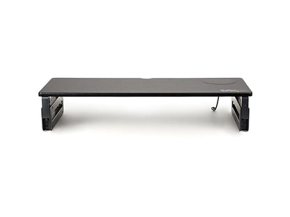 Elevate your workstation ergonomics and reduce desk clutter with the StarTech Monitor Riser Stand featuring an integrated 15W Qi-certified wireless charging pad. Supporting up to 33 lbs, its adjustable height settings and anti-slip feet ensure both comfort and stability. Ideal for users seeking a space-efficient solution to charge devices while optimizing screen alignment.