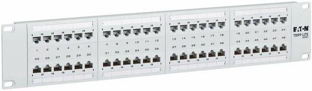 Eaton Tripp Lite 48-Port Cat6 Patch Panel, 4PPoE, 2U Rack-Mount, TAA, White