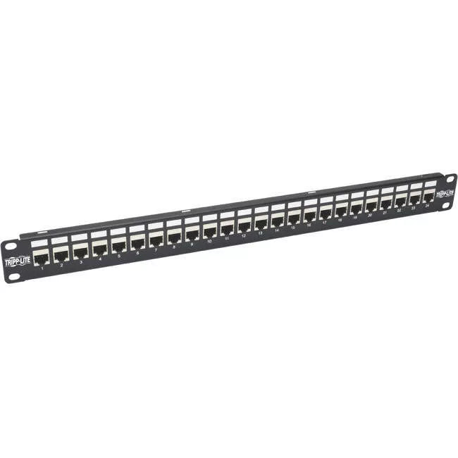 Eaton Tripp Lite 24-Port Cat6a Feed-Through Patch Panel, 1U Rack-Mount, TAA
