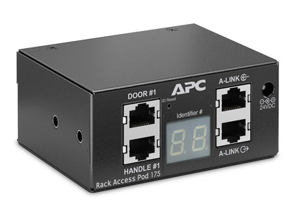 The APC NetBotz Rack Access Pod 175 enables intelligent rack-level access control for APC SX racks, providing secure entry via 13.56 MHz RFID handles and integrated door contacts. This TAA-compliant U.S.-manufactured solution enhances physical security within data centers while integrating seamlessly into NetBotz infrastructure for centralized monitoring.