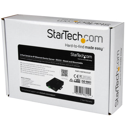 Serveur de périphériques Ethernet série vers IP StarTech à 2 ports (NETRS2322P)
