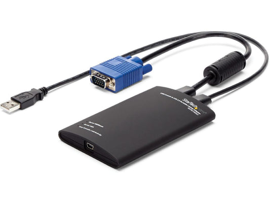 Turn any laptop into a console for headless servers, PCs, ATMs, kiosks and more with this USB crash cart adapter. This portable laptop console is ideal for IT professionals who need instant access to systems without requiring a bulky KVM switch setup. It's an efficient, TAA-compliant tool that fits easily in a technician’s kit, enabling powerful remote management on-the-go.