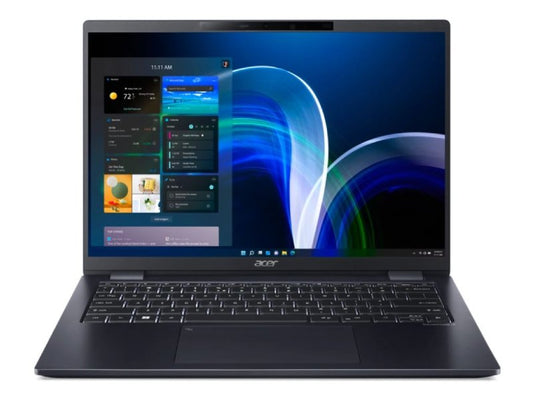 ACER TMP614-53-565S is a lightweight, high-performance 14-inch notebook designed for professional mobility and productivity. It features a 1920x1200 WUXGA IPS display, Intel Core i5-1355U processor, 16GB DDR5 RAM, and a fast 1TB PCIe Gen4 NVMe SSD. With Windows 11 Pro, up to 15.5 hours of battery life, and security features like a fingerprint reader and TOF laser ranging sensor, it’s ideal for business professionals on the go.