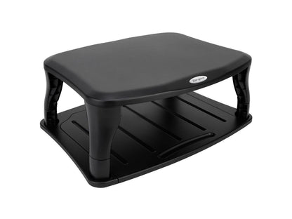The TARGUS Universal Monitor Stand in black supports monitors up to 100 lbs and offers two adjustable height positions to suit various workspace needs. Its durable build and broad compatibility make it a practical solution for enhancing ergonomics and desk efficiency.