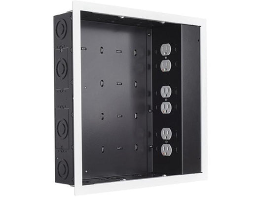 The CHIEF PAC526FWP6 is a large in-wall storage box designed for AV integration, featuring three integrated SurgeX power outlets. Ideal for commercial and professional AV installations, it offers TAA compliance and meets high standards for safe, efficient cable and component management. Made in the USA, it's perfect for clean, in-wall mounting in a wide range of environments.
