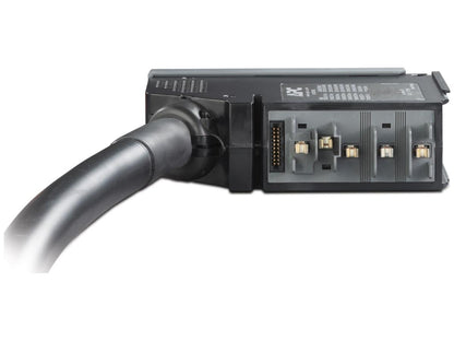 APC IT Power Distribution Module 3 Pole 5 Wire 40A IEC 309 860cm. Designed to meet the robust demands of modern IT environments, it features an automatic circuit breaker with a 40A capacity, IEC 60309 connectors, and integrated 28-foot power cable. Ideal for use with compatible PDU models in enterprise data centers.